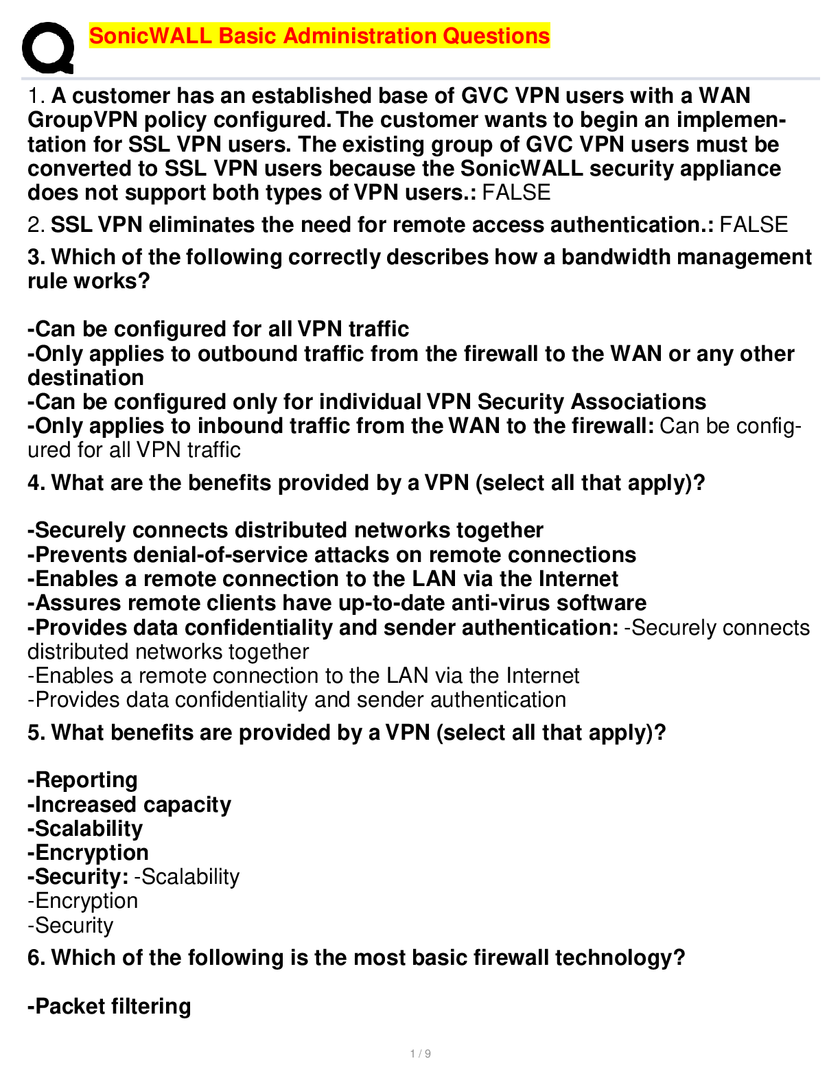 Preview image for SonicWALL Basic Administration Questions